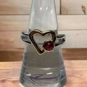 Vintage 14k‎ Gold Electroplated Heart Ring size 9 Silver